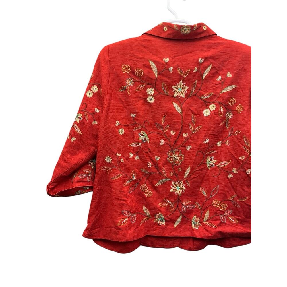 Silk Land Red Floral Embroidered 100% Silk Jacket Blazer 3/4 sleeve SZ.3X - Picture 13 of 14